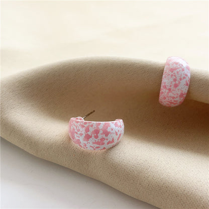 1 Pair Cute Sweet Ditsy Floral Solid Color Stoving Varnish Imitation Porcelain Paint Metal Hoop Earrings