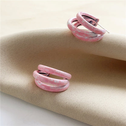 1 Pair Cute Sweet Ditsy Floral Solid Color Stoving Varnish Imitation Porcelain Paint Metal Hoop Earrings