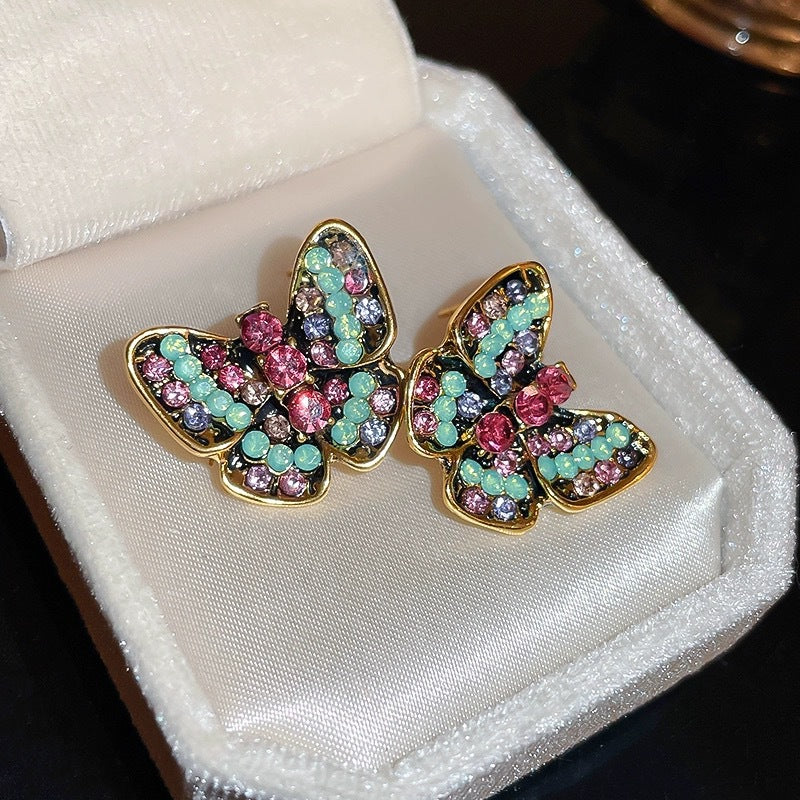 1 Pair Elegant Glam Butterfly Inlay Alloy Rhinestones Ear Studs