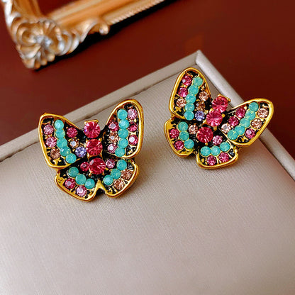 1 Pair Elegant Glam Butterfly Inlay Alloy Rhinestones Ear Studs