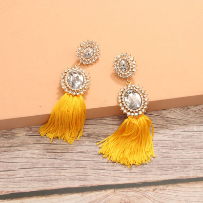 1 Pair Elegant Luxurious Simple Style Round Tassel Inlay Alloy Rhinestones Drop Earrings