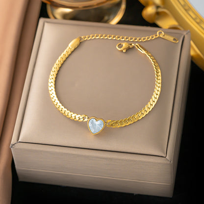 Simple Style Heart Shape Titanium Steel Plating Inlay Zircon 18k Gold Plated Necklace