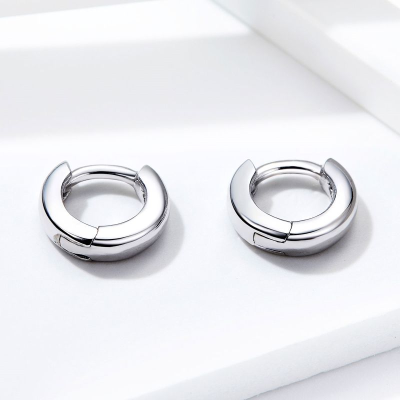 1 Pair Simple Style Solid Color Plating Sterling Silver Silver Plated Hoop Earrings