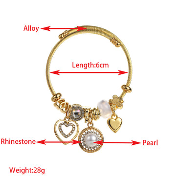 Elegant Cute Round Bear Heart Shape Stainless Steel Alloy Beaded Inlay Artificial Pearls Rhinestones Bangle