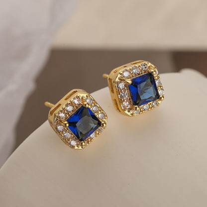 1 Pair Simple Style Commute Square Plating Inlay Copper Zircon 18k Gold Plated Ear Studs