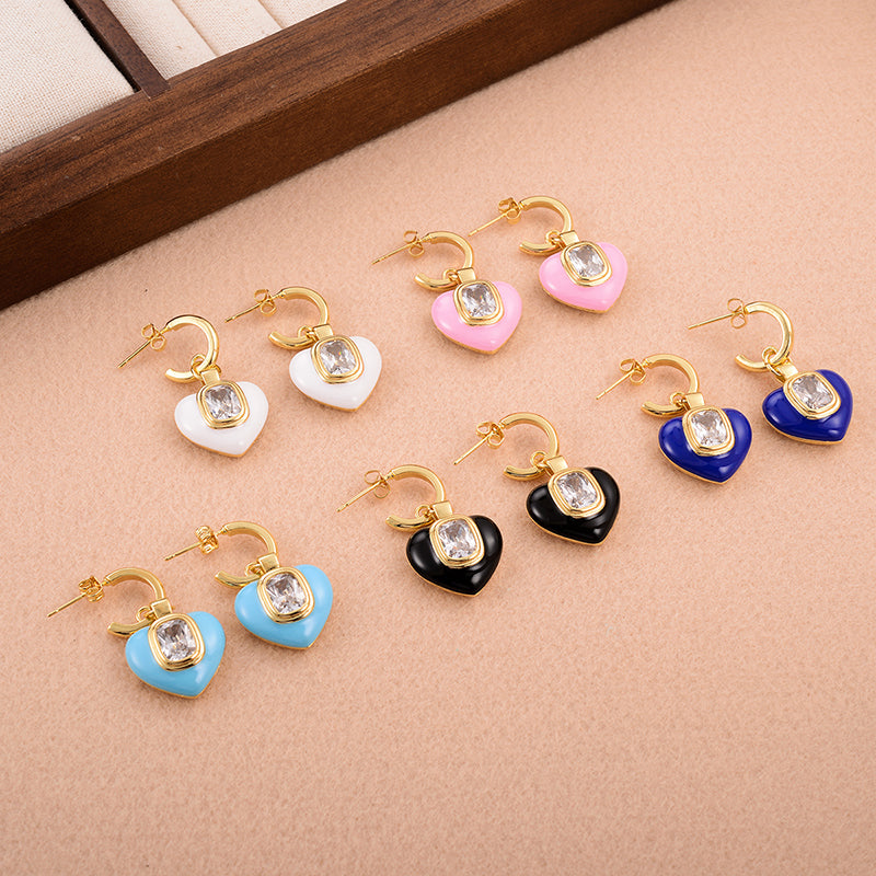 1 Pair Ig Style Sweet Heart Shape Plating Inlay Copper Zircon 18k Gold Plated Drop Earrings