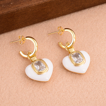 1 Pair Ig Style Sweet Heart Shape Plating Inlay Copper Zircon 18k Gold Plated Drop Earrings