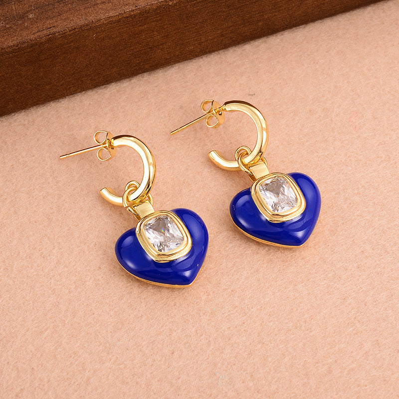 1 Pair Ig Style Sweet Heart Shape Plating Inlay Copper Zircon 18k Gold Plated Drop Earrings