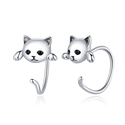 1 Pair Simple Style Cat Plating Inlay Sterling Silver Zircon Silver Plated Ear Studs