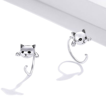 1 Pair Simple Style Cat Plating Inlay Sterling Silver Zircon Silver Plated Ear Studs