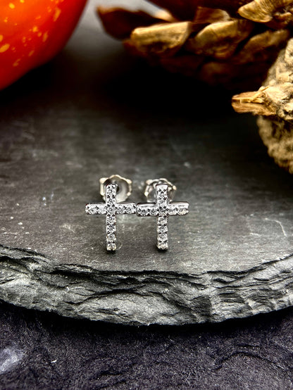 1 Pair Elegant Cross Plating Inlay Sterling Silver Zircon Ear Studs