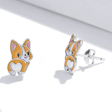 1 Pair Cartoon Style Cute Dog Enamel Sterling Silver Ear Studs