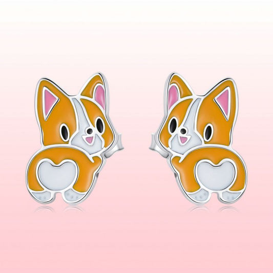 1 Pair Cartoon Style Cute Dog Enamel Sterling Silver Ear Studs