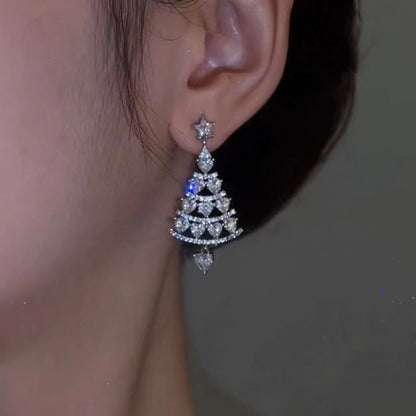 Fashion Christmas Tree Snowflake Copper Plating Inlay Zircon Ear Studs 1 Pair