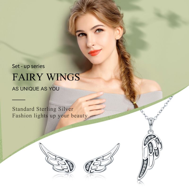 1 Pair Elegant Commute Wings Inlay Sterling Silver Zircon Ear Studs