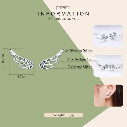 1 Pair Elegant Commute Wings Inlay Sterling Silver Zircon Ear Studs