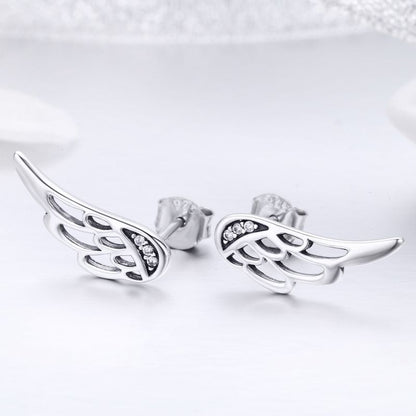 1 Pair Elegant Commute Wings Inlay Sterling Silver Zircon Ear Studs