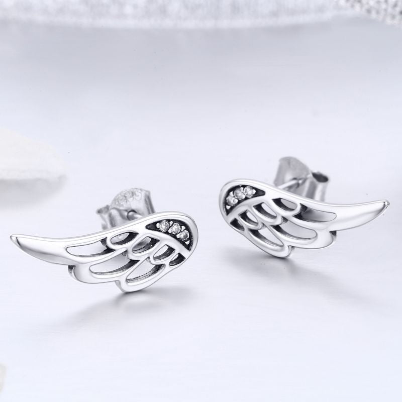 1 Pair Elegant Commute Wings Inlay Sterling Silver Zircon Ear Studs