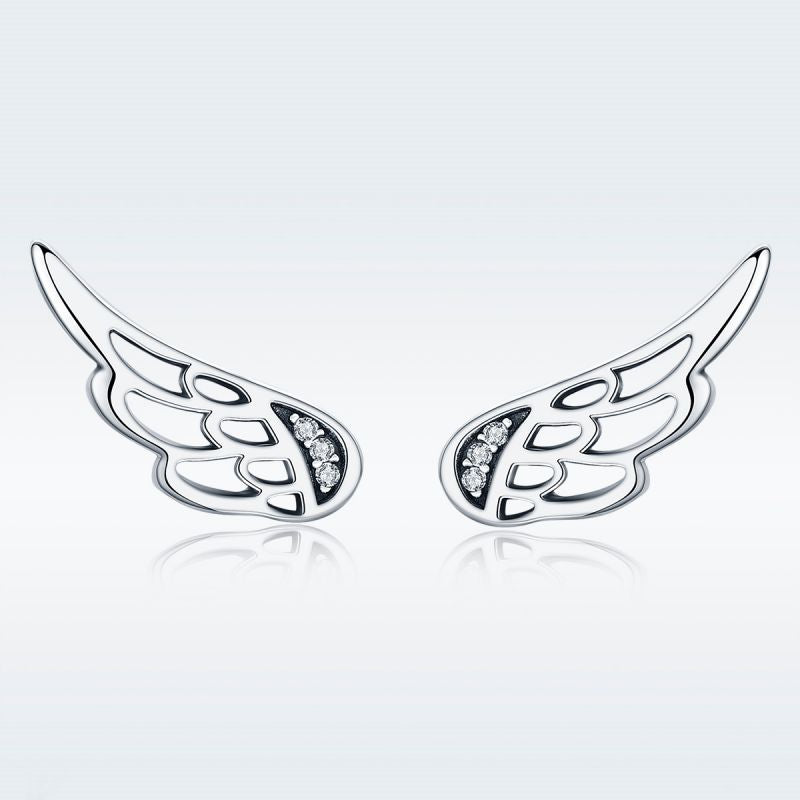 1 Pair Elegant Commute Wings Inlay Sterling Silver Zircon Ear Studs