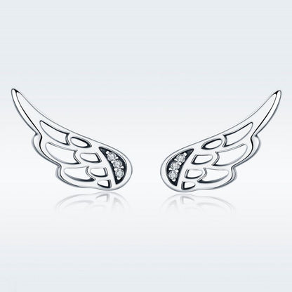 1 Pair Elegant Commute Wings Inlay Sterling Silver Zircon Ear Studs