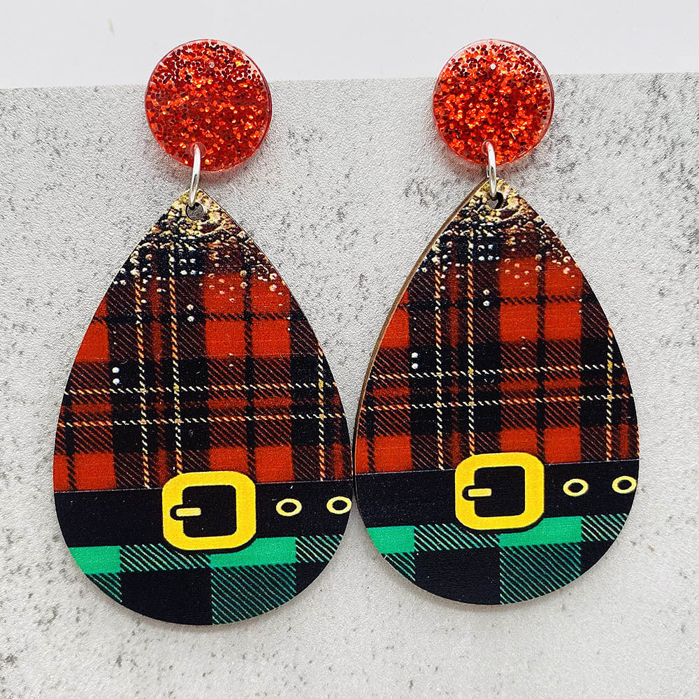 1 Pair Cartoon Style Cute Santa Claus Snowman Wood Drop Earrings