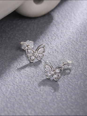 1 Pair Elegant Butterfly Plating Inlay Sterling Silver Zircon Ear Studs