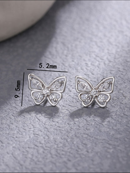 1 Pair Elegant Butterfly Plating Inlay Sterling Silver Zircon Ear Studs