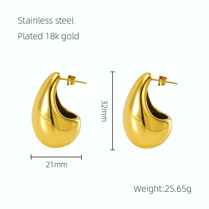 1 Pair Basic Classic Style Water Droplets Polishing Plating Stainless Steel 18k Gold Plated Ear Studs