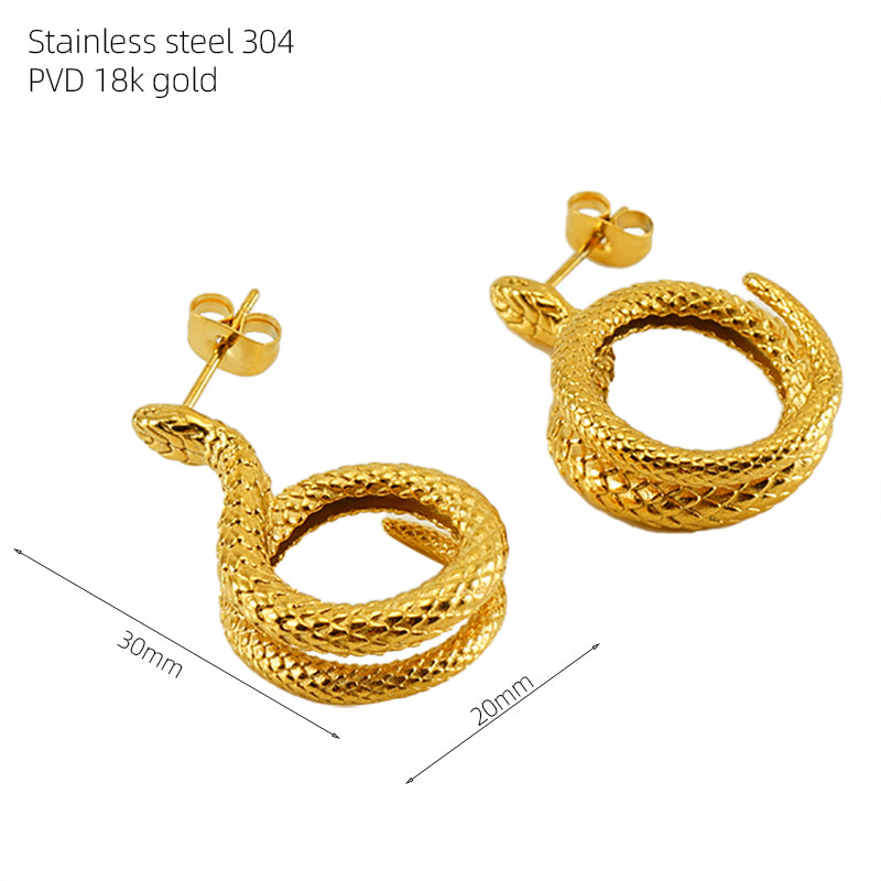 1 Pair Elegant Retro Snake Polishing Plating Stainless Steel 18k Gold Plated Ear Studs