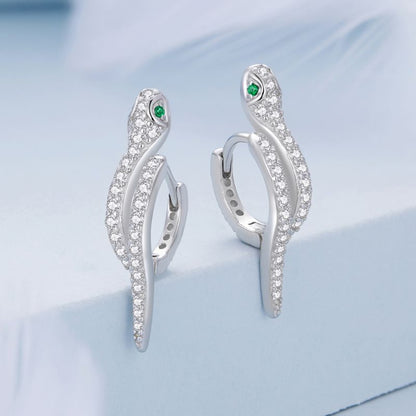 1 Pair Luxurious Snake Inlay Sterling Silver Zircon Ear Studs