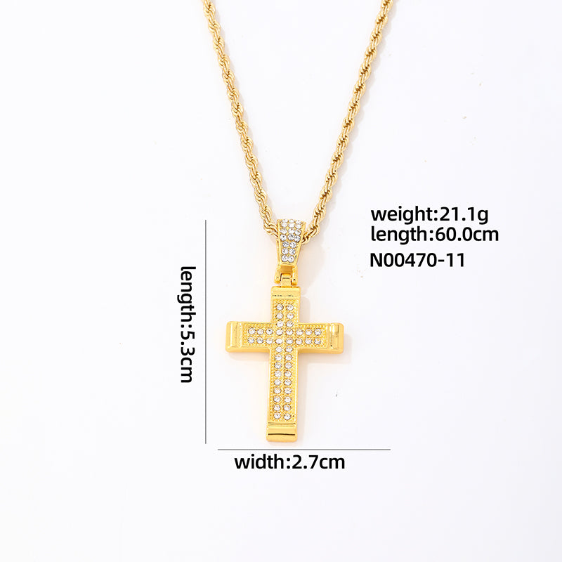 Hip-hop Vintage Style Rock Cross Stainless Steel Alloy Plating Inlay Zircon Gold Plated Silver Plated Pendant Necklace