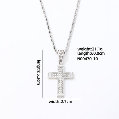 Hip-hop Vintage Style Rock Cross Stainless Steel Alloy Plating Inlay Zircon Gold Plated Silver Plated Pendant Necklace