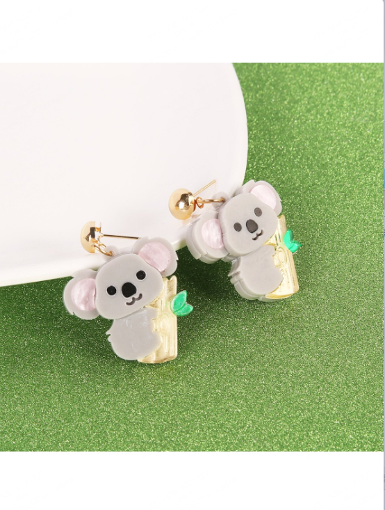 1 Pair Cute Panda Bamboo Layered Patchwork Arylic Silica Gel Drop Earrings