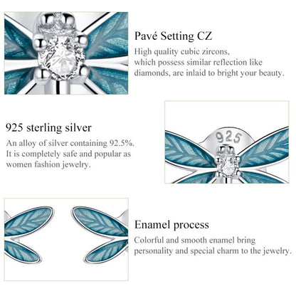 1 Pair Vacation Dragonfly Inlay Sterling Silver Zircon Ear Studs