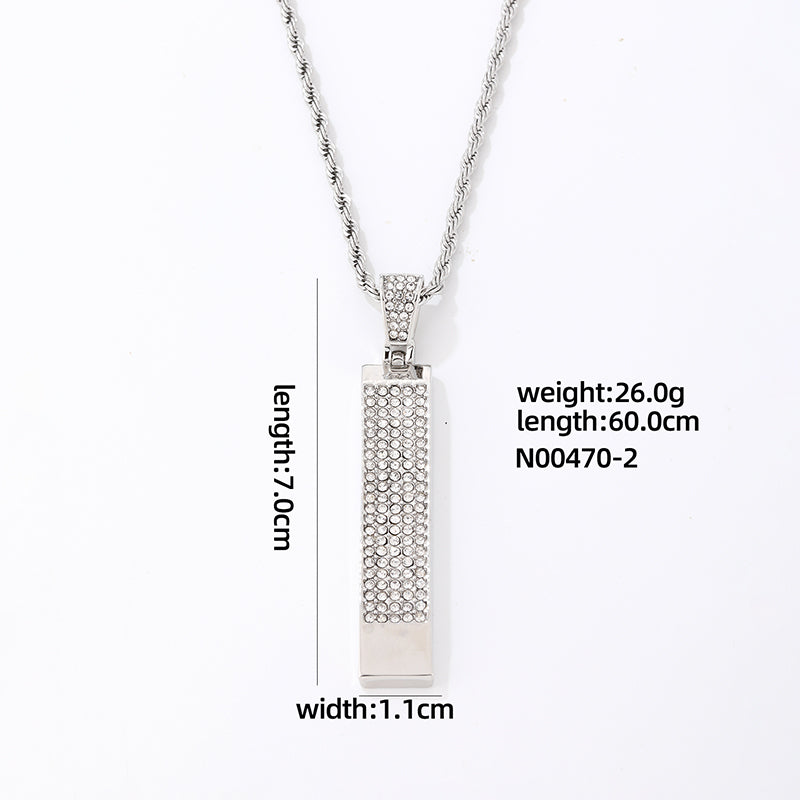 Hip-hop Vintage Style Rock Rectangle Stainless Steel Alloy Plating Inlay Zircon Gold Plated Silver Plated Pendant Necklace