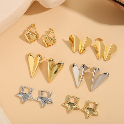 1 Pair Elegant Simple Style Star Heart Shape Butterfly Brass 14k Gold Plated White Gold Plated Ear Studs