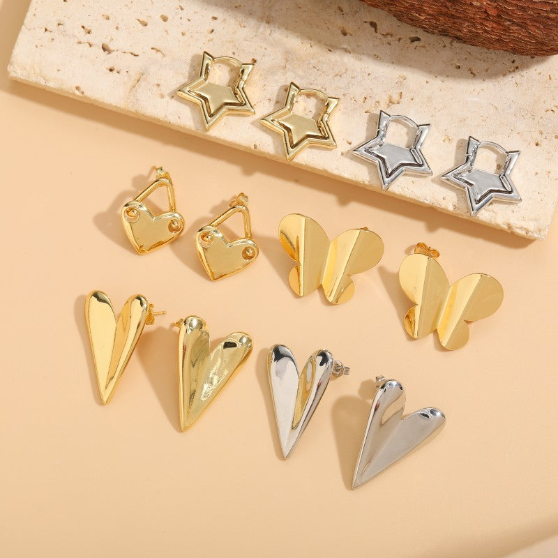 1 Pair Elegant Simple Style Star Heart Shape Butterfly Brass 14k Gold Plated White Gold Plated Ear Studs