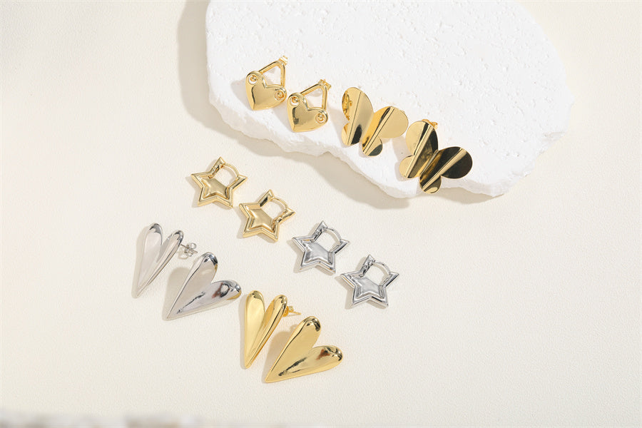 1 Pair Elegant Simple Style Star Heart Shape Butterfly Brass 14k Gold Plated White Gold Plated Ear Studs