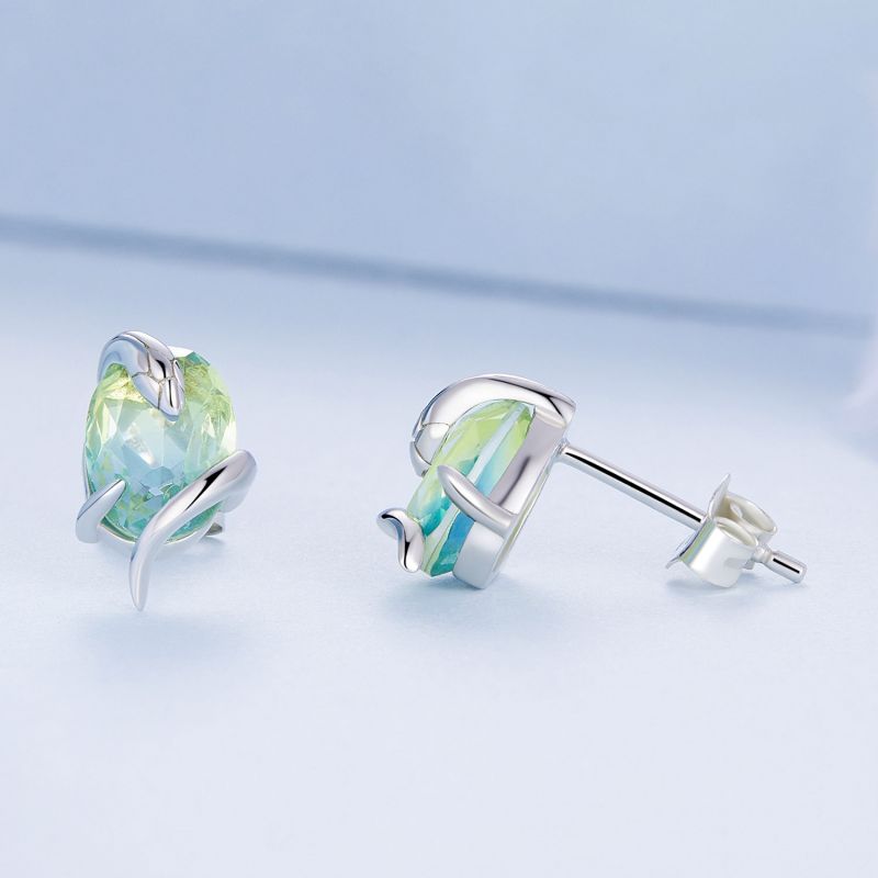 1 Pair Simple Style Snake Inlay Sterling Silver Rhinestones Ear Studs