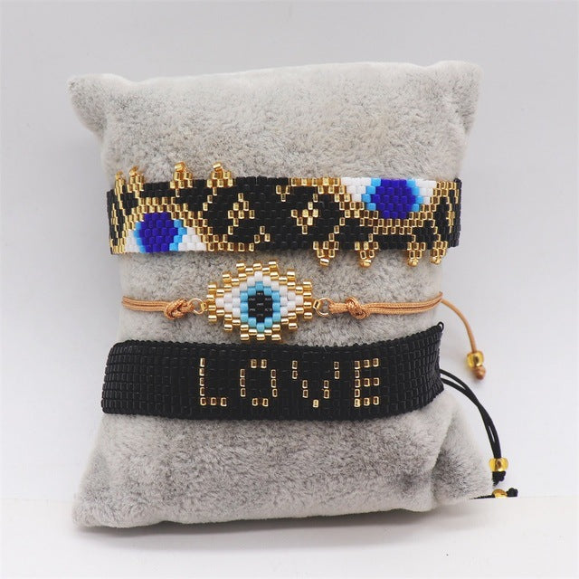 New Europe And America Cross Border Love Miyuki Bracelet Set Rainbow Devil Eye Mama Letter Bracelet Suit For Women