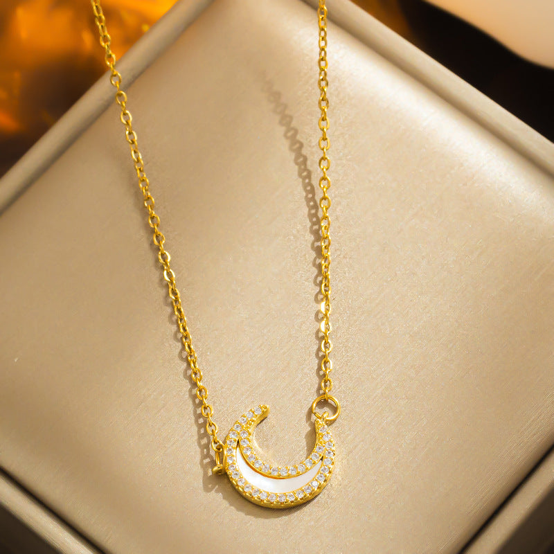 Super Fairy Zircon Moon Necklace ~ Ins Special-interest Design Super Flash High-grade Light Luxury Clavicle Chain 2023 New Fashion Women