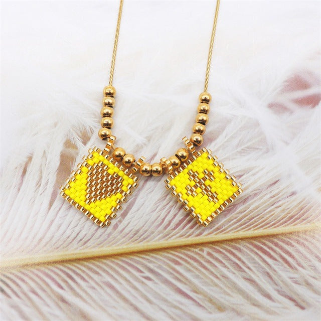 2023 New Miyuki Handmade Beaded Mixed Color Cross Love Tag Gold Necklace Necklace For Women