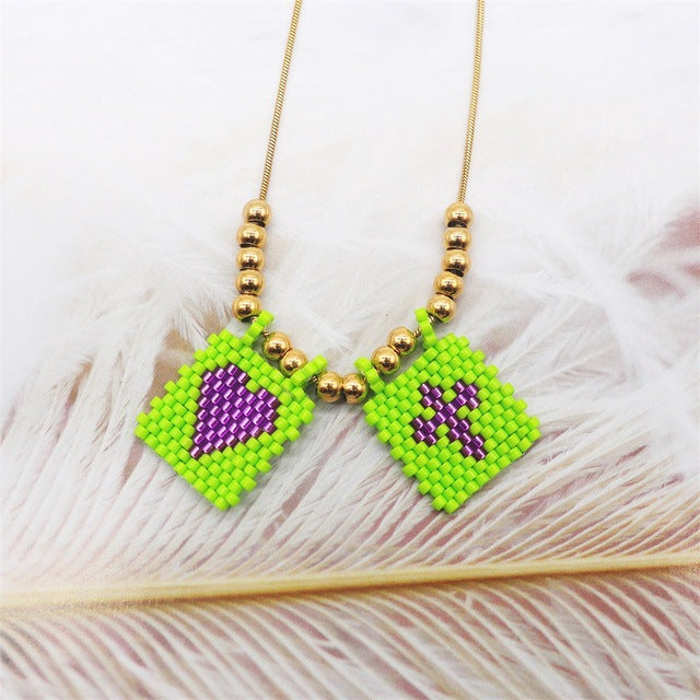 2023 New Miyuki Handmade Beaded Mixed Color Cross Love Tag Gold Necklace Necklace For Women