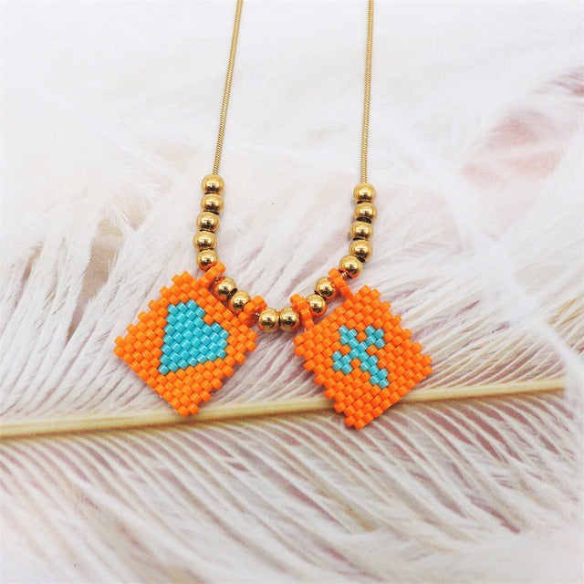 2023 New Miyuki Handmade Beaded Mixed Color Cross Love Tag Gold Necklace Necklace For Women