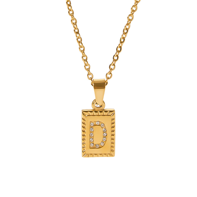 Sweet Letter Stainless Steel Polishing Plating Inlay Diamond 18k Gold Plated Necklace