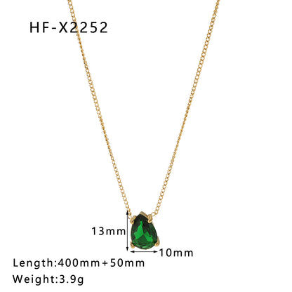 1 Pcs Stainless Steel 18k Gold Plating Water Drop Shape White Emerald Zircon Pendant Necklace