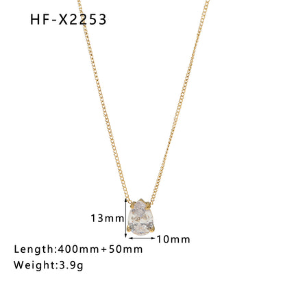 1 Pcs Stainless Steel 18k Gold Plating Water Drop Shape White Emerald Zircon Pendant Necklace