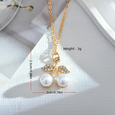 Korean Style Diamond-embedded Sweet Creative Double Shell Pearls Cherry Leaf Pendant Women's Fashion Personalized Pendant Eardrop Frame Finished Product Wholesale