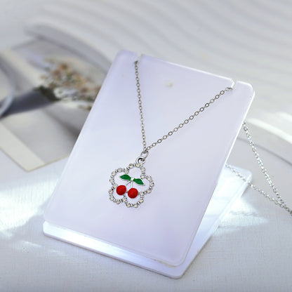 Simple Style Cherry Alloy Titanium Steel Plating Inlay Rhinestones Women's Pendant Necklace