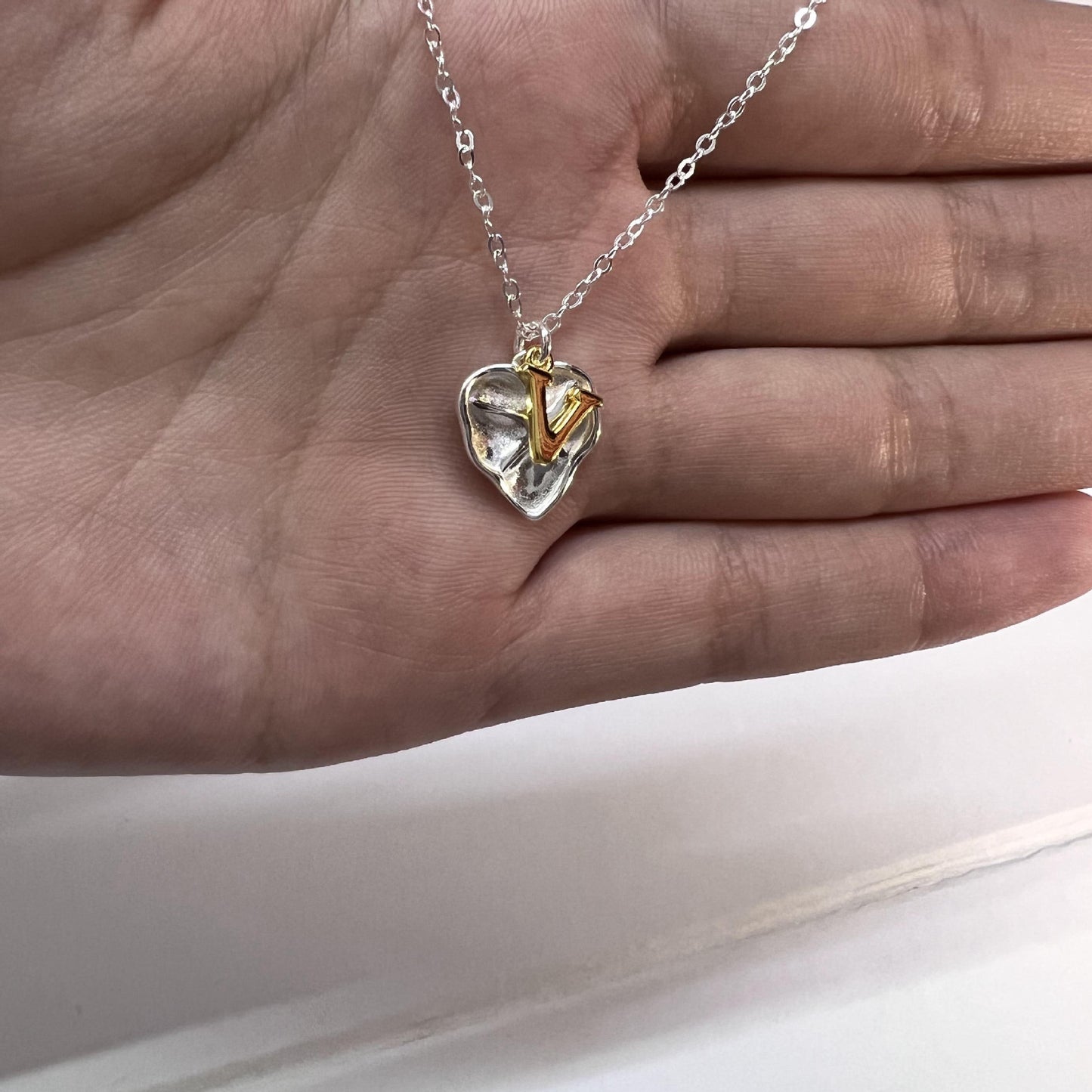 Simple Style Letter Heart Shape Sterling Silver Gold Plated Pendant Necklace In Bulk